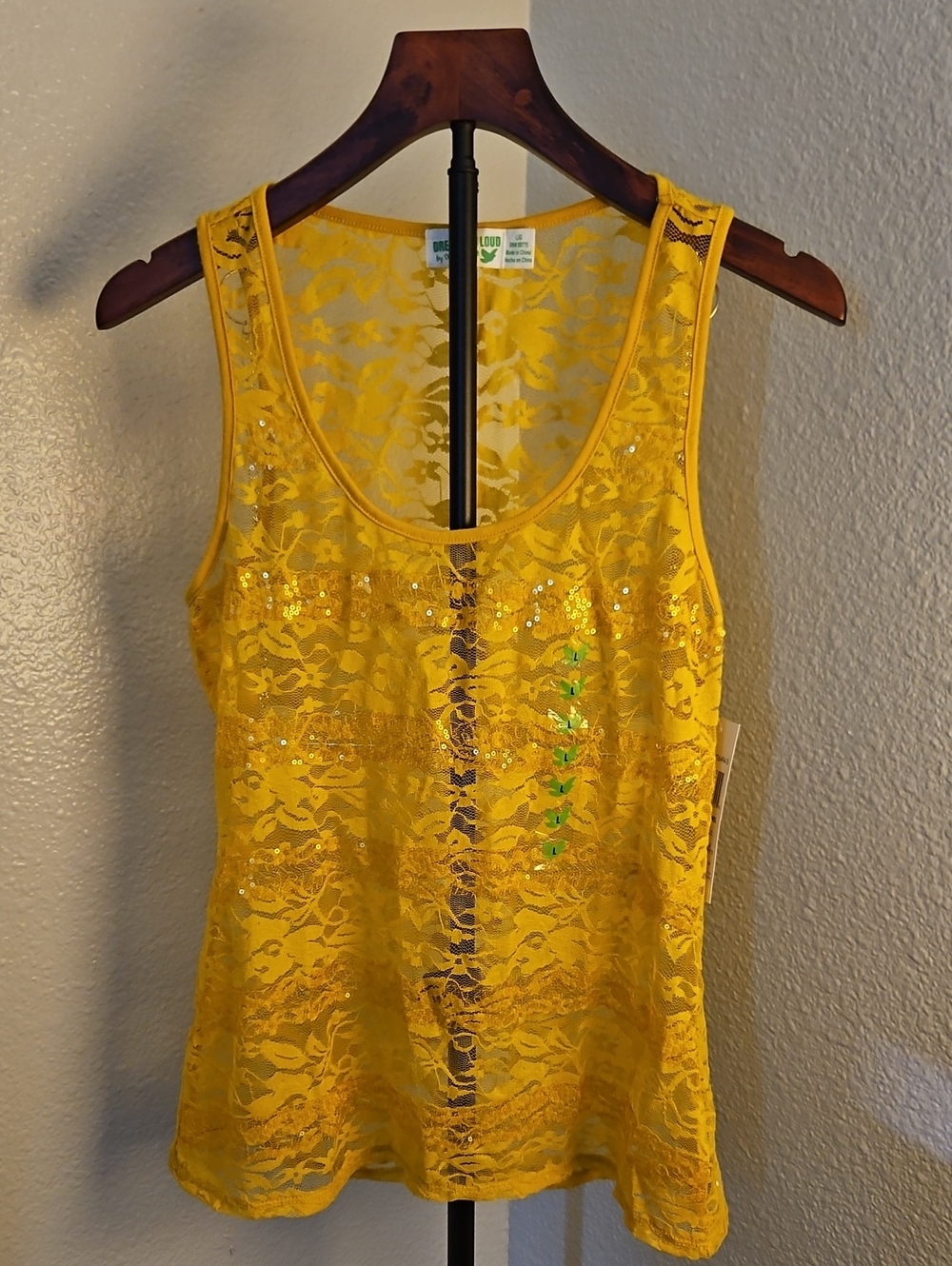 NWT Dream Out Loud Selena Gomez Yellow Lace Sequin Tank Top Large